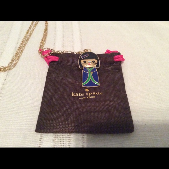 KATE SPADE ASIAN DOLL KANPAI BLUE KIMONO GIRL GOLD TONE NECKLACE - Picture 8 of 9
